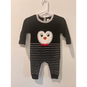 Orchestra Baby Boy Penguin Knit Romper Jumpsuit 9M Black White Stripes